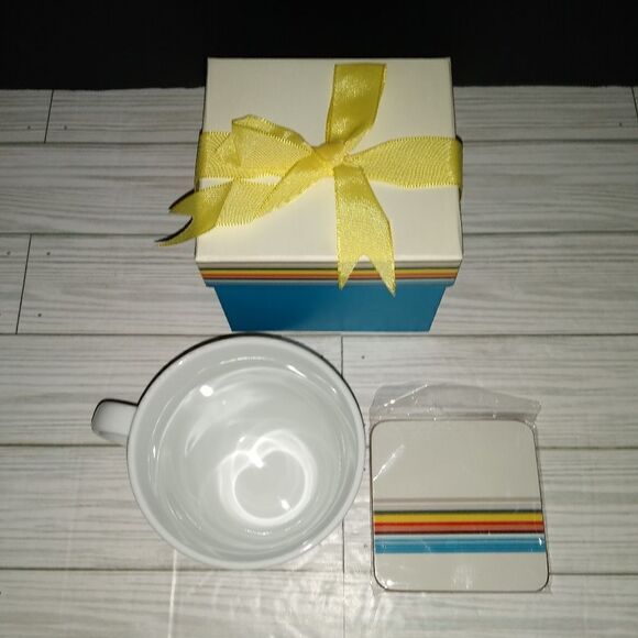 Bed Bath and Beyond Rainbow Striped Coffee Tea Mug Cup in Gift Box - Picture 2 of 9